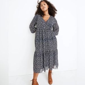 NWT Madewell Tie-Waist Midi Dress in Harvest Vine Prairie Boho Floral Na…